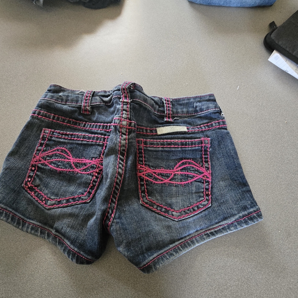 Cowgirl Tuff Jean Shorts with Pink Stitching